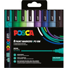PACK 8 ROTULADORES AL AGUA POSCA PC-5 COLORES FRIOS 1,8-2,5MM