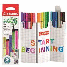 STABILO PEN 68 PACK CARTON ZIG ZAG 18 ROTULADORES
