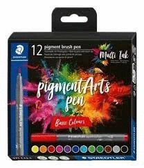 CAJA 12 ROTULADORES PUNTA PINCEL PIGMENT ARTS COLORES BASICOS