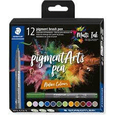 CAJA 12 ROTULADORES PUNTA PINCEL PIGMENT ARTS COLORES NATURE