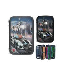 ESTUCHE 3 PISOS MONSTER CARS POLICE LED