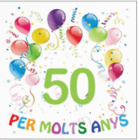 TARJETA FELICITACION 50 PER MOLTS ANYS NUMEROS