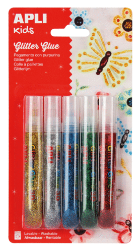 PEGAMENTO APLI GLITTER GLUE PURPURINA 3D 5UNIDADES