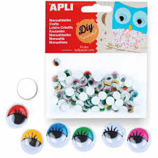 APLI BOLSA OJOS MOVILES DE COLORES ADHESIVOS 100UDS