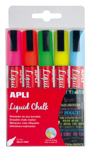 ROTULADOR DE TIZA PACK 5 COLORES SURTIDOS LIQUID CHALK