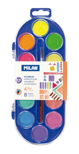 ACUARELAS MILAN ESTUCHE 4 FLUOR 8 METAL COLOURS