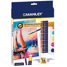 SET CREATIVO PINTURA GOUACHE MANLEY 16 COLORES