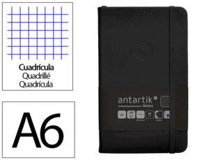 CUADERNO CON GOMILLA ANTARTIK NOTES TAPA DURA A6 HOJAS CUADRICULA NEGRO 100 HOJAS 80 GR FSC