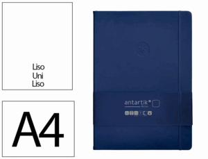 CUADERNO CON GOMILLA ANTARTIK NOTES TAPA DURA A4 HOJAS LISAS AZUL MARINO 100 HOJAS 80 GR FSC
