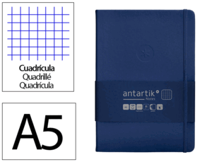 CUADERNO CON GOMILLA ANTARTIK NOTES TAPA DURA A5 HOJAS CUADRICULA AZUL MARINO 100 HOJAS 80 GR FSC
