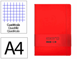 CUADERNO CON GOMILLA ANTARTIK NOTES TAPA DURA A4 HOJAS CUADRICULA ROJO 100 HOJAS 80 GR FSC