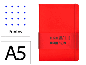 CUADERNO CON GOMILLA ANTARTIK NOTES TAPA DURA A5 HOJAS PUNTOS ROJO 100 HOJAS 80 GR FSC