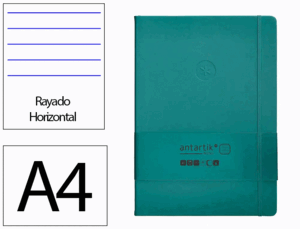 CUADERNO CON GOMILLA ANTARTIK NOTES TAPA DURA A4 HOJAS RAYAS VERDE AGUAMARINA 100 HOJAS 80 GR FSC