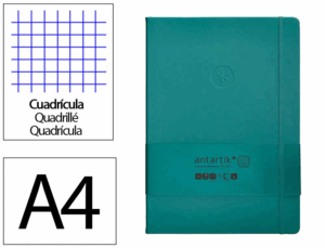 CUADERNO CON GOMILLA ANTARTIK NOTES TAPA DURA A4 HOJAS CUADRICULA VERDE AGUAMARINA 100 HOJAS 80 GR