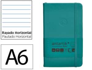 CUADERNO CON GOMILLA ANTARTIK NOTES TAPA DURA A6 HOJAS RAYAS VERDE AGUAMARINA 100 HOJAS 80 GR FSC