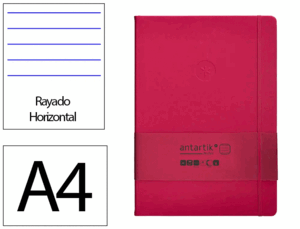 CUADERNO CON GOMILLA ANTARTIK NOTES TAPA DURA A4 HOJAS RAYAS BURDEOS 100 HOJAS 80 GR FSC