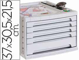 MODULO CAJONES DE SOBREMESA LIDERPAPEL 37X30,5X21,5 CM BANDEJA ORGANIZADORA SUPERIOR 5 CAJONES GRIS