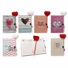 DIARIO CANDADO LOVE CON BOLIGRAFO POMPOM CORAZON