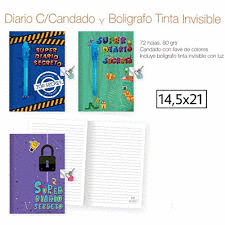 DIARIO CON CANDADO Y BOLIGRAFO TINTA INVISIBLE VARIOS MODELOS
