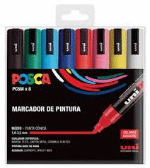 PACK 8 ROTULADORES AL AGUA POSCA PC-3 COLORES BASICOS 0,9-1,3MM