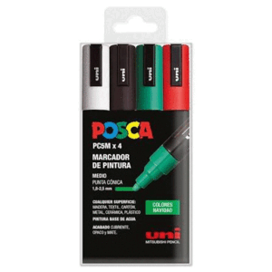 PACK 4 ROTULADORES AL AGUA POSCA PC-5 COLORES NAVIDAD 1,8-2,5MM